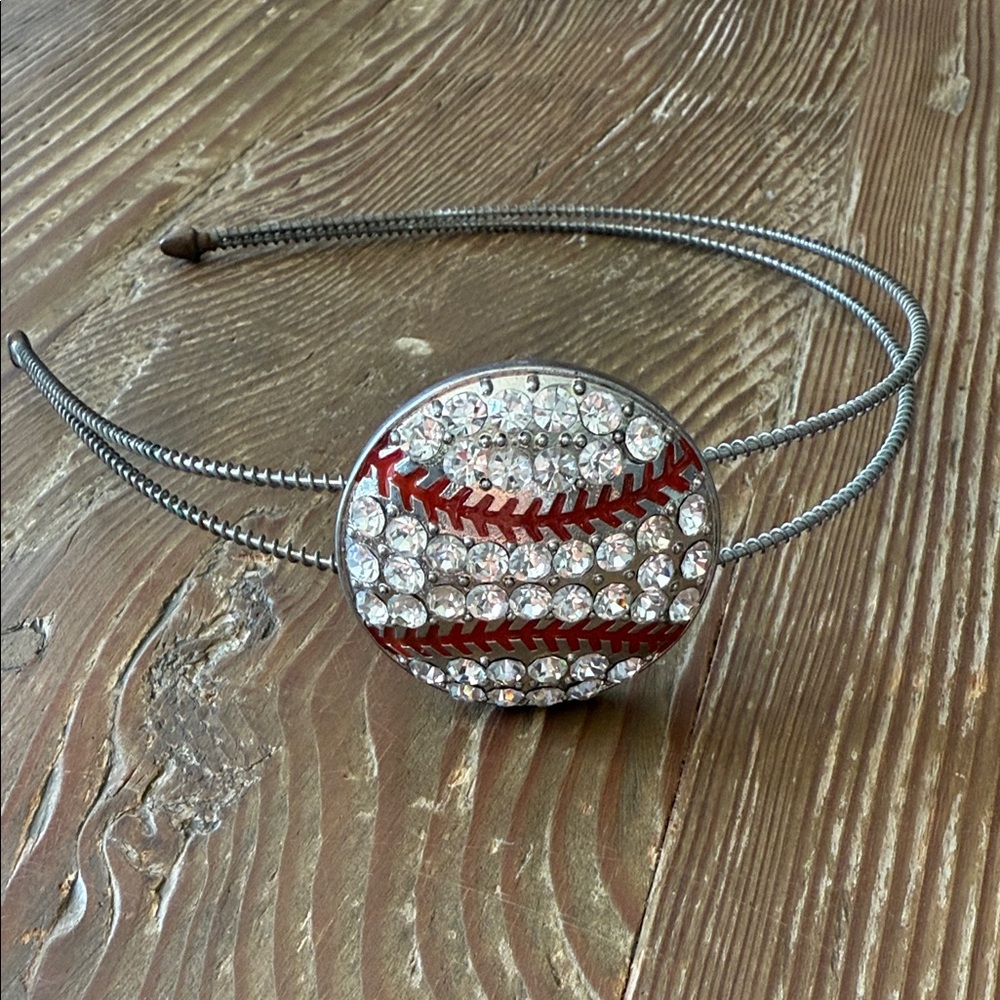 Vintage rhinestone Silver and Red Baseball / soft ball Hairband - Picture 3 of 4